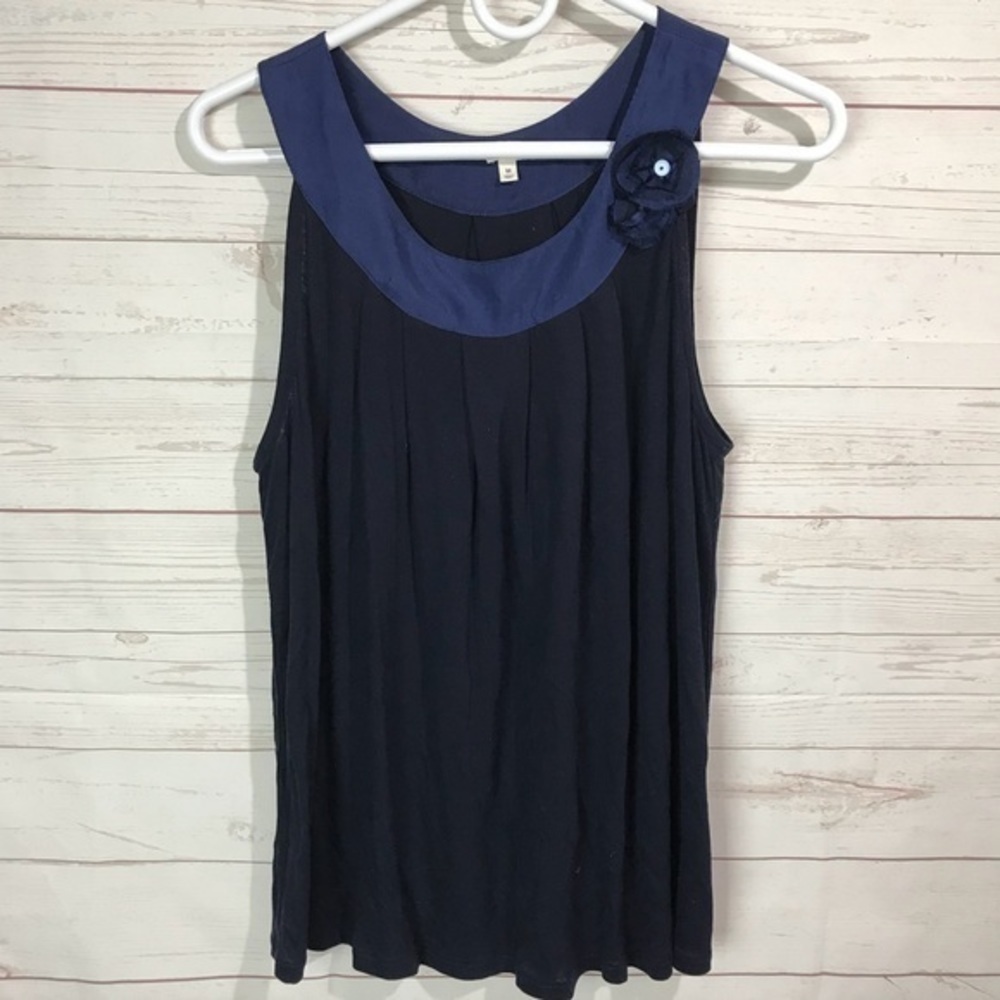 J. Crew | Sleeveless Navy Top W. silk trim M B-B6